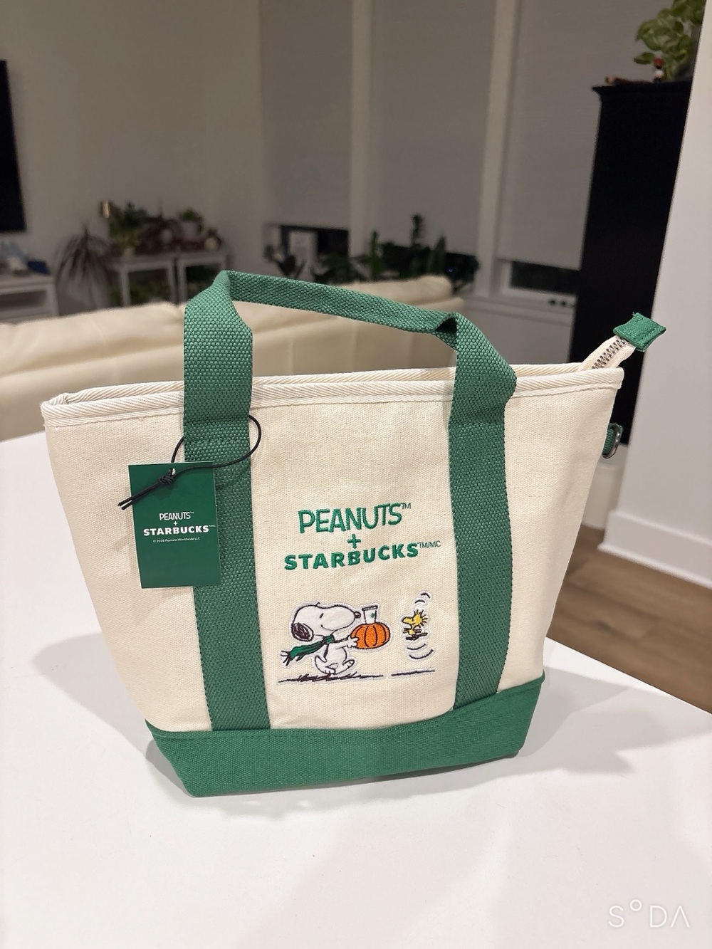 Starbucks Peanuts Cream & Green Canvas Tote